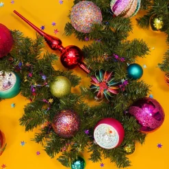 Kerstbal Met Tinsel | Multi Glitter | 8 Cm