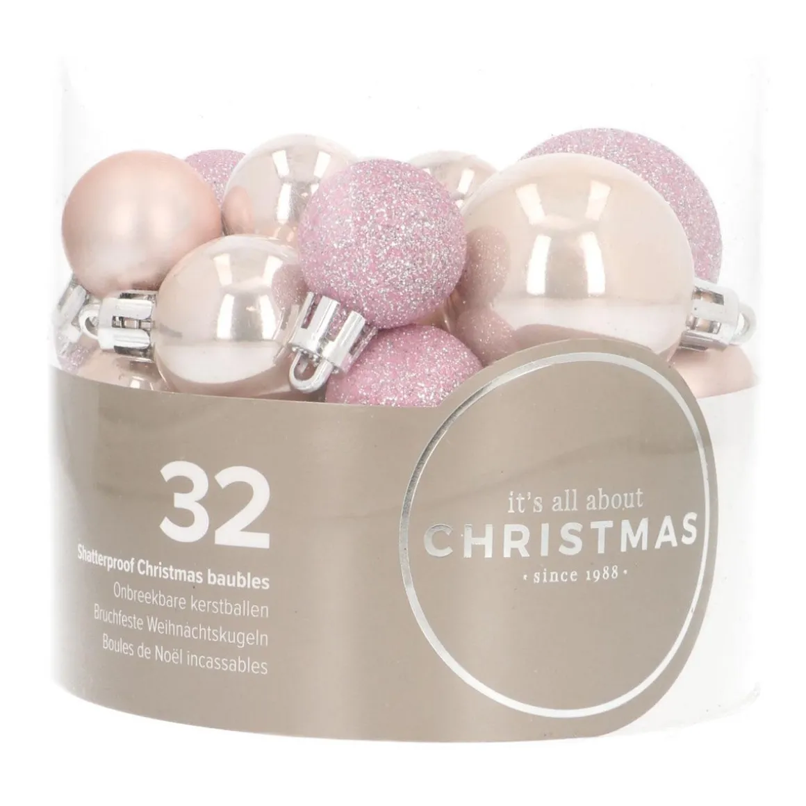 Kerstballen 32 St | Zachtroze | Kunststof | 2,5 - 4 Cm | In Koker