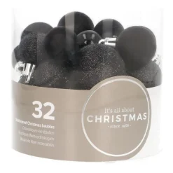 Kerstballen 32 St | Zwart | Kunststof | 2,5 - 4 Cm | In Koker