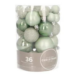 Kerstballen Set 36 St | Kunststof | 2,5 - 5 Cm | Eucalyptus | In Koker