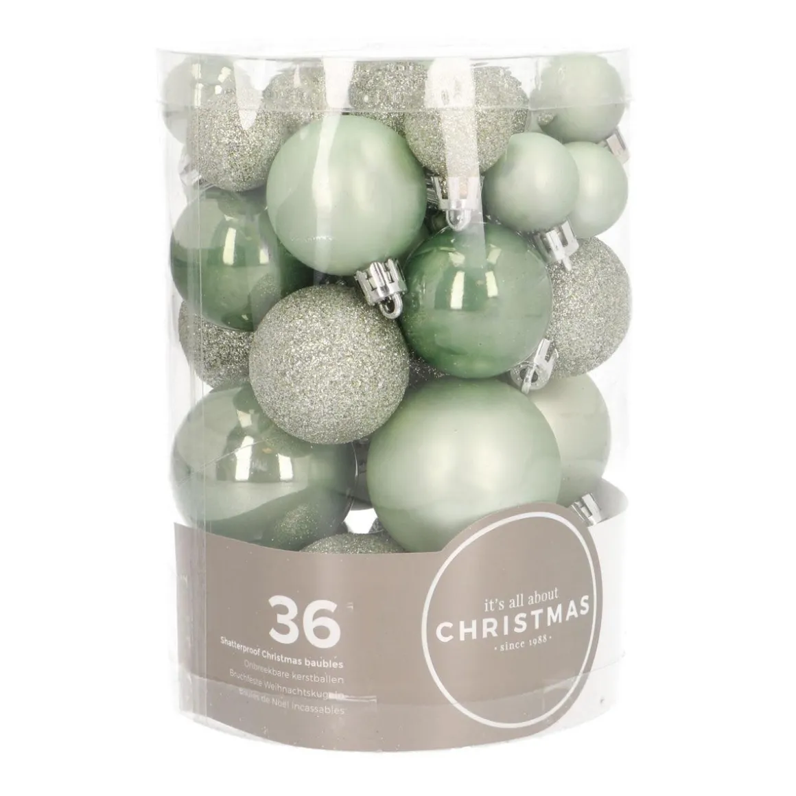 Kerstballen Set 36 St | Kunststof | 2,5 - 5 Cm | Eucalyptus | In Koker