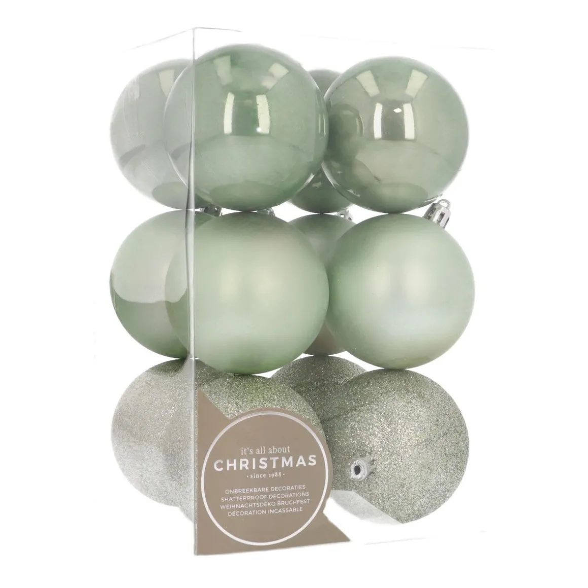 Kerstballen Set 12 St | Kunststof | 7 Cm | Eucalyptus