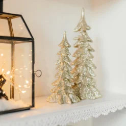 Kerstboom Champagne Met Sneeuw 19cm Polyresin