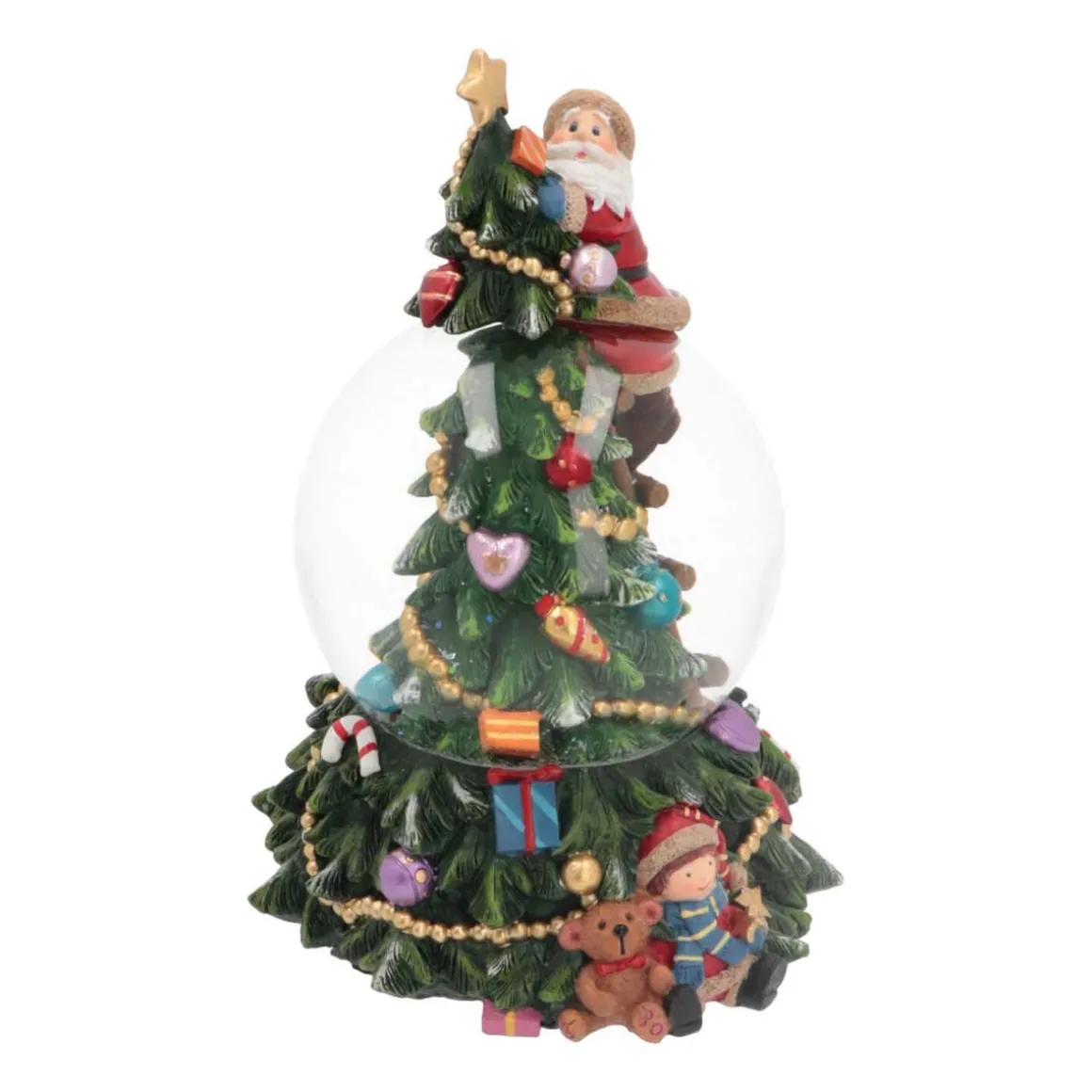 Kerstboom Met Sneeuwbol | Muziek | ⌀9cm | 19 Cm Hoog