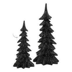 Kerstboom Zwart Met Sneeuw 19cm Polyresin