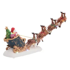 Kerstdorp Kerstman Met Rendieren | Led-verlichting | 36cm Lang