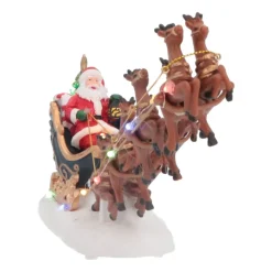 Kerstdorp Kerstman Met Rendieren | Led-verlichting | 36cm Lang