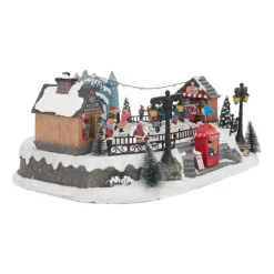 Kerstdorp Schaatsbaan | 8 Bewegende Schaatsers | Led-verlichting | Muziek | 42cm Breed