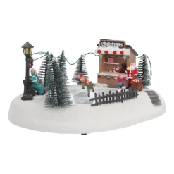 Kerstdorp Schaatsbaan | 4 Bewegende Schaatsers | Led-verlichting | Muziek | 29cm Breed