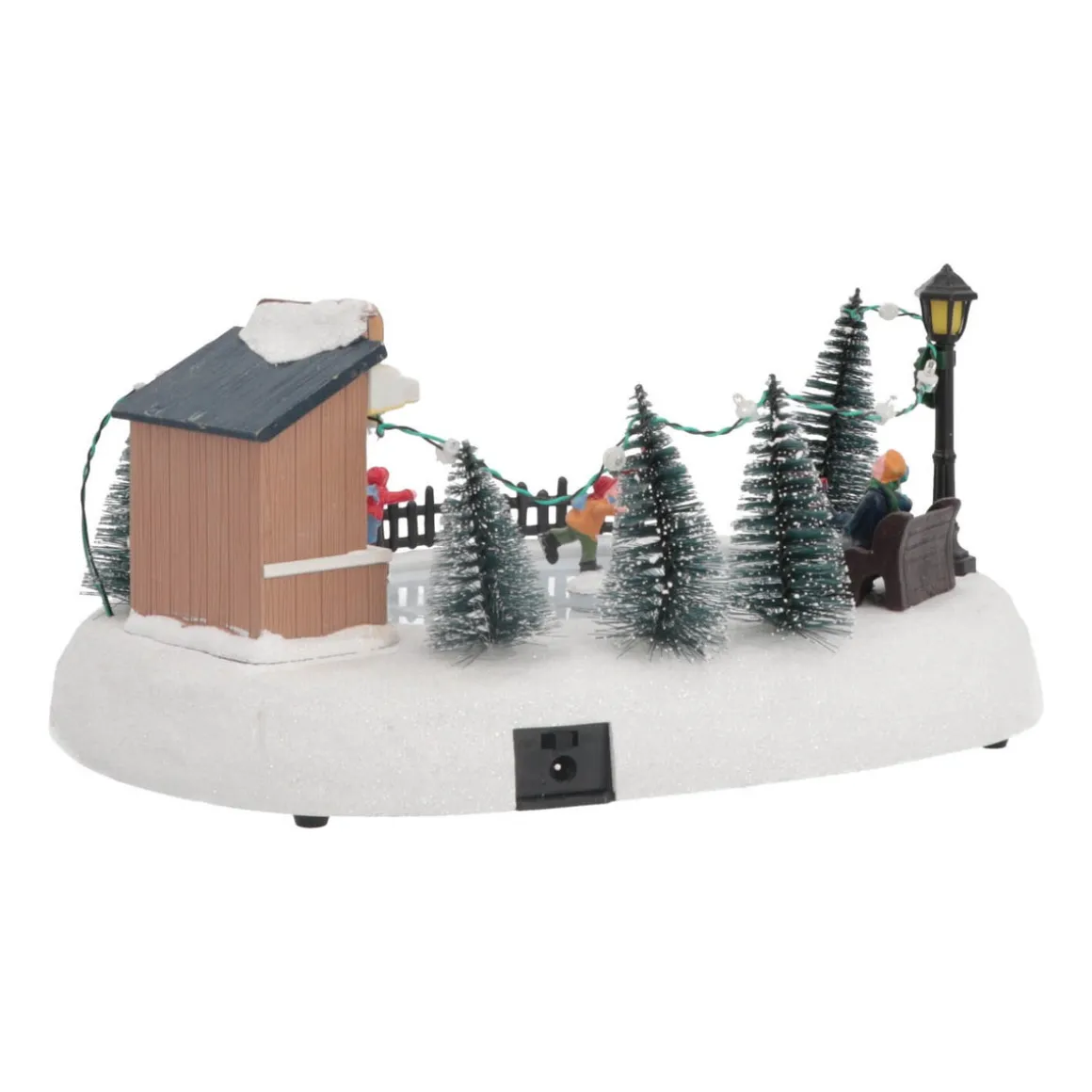 Kerstdorp Schaatsbaan | 4 Bewegende Schaatsers | Led-verlichting | Muziek | 29cm Breed