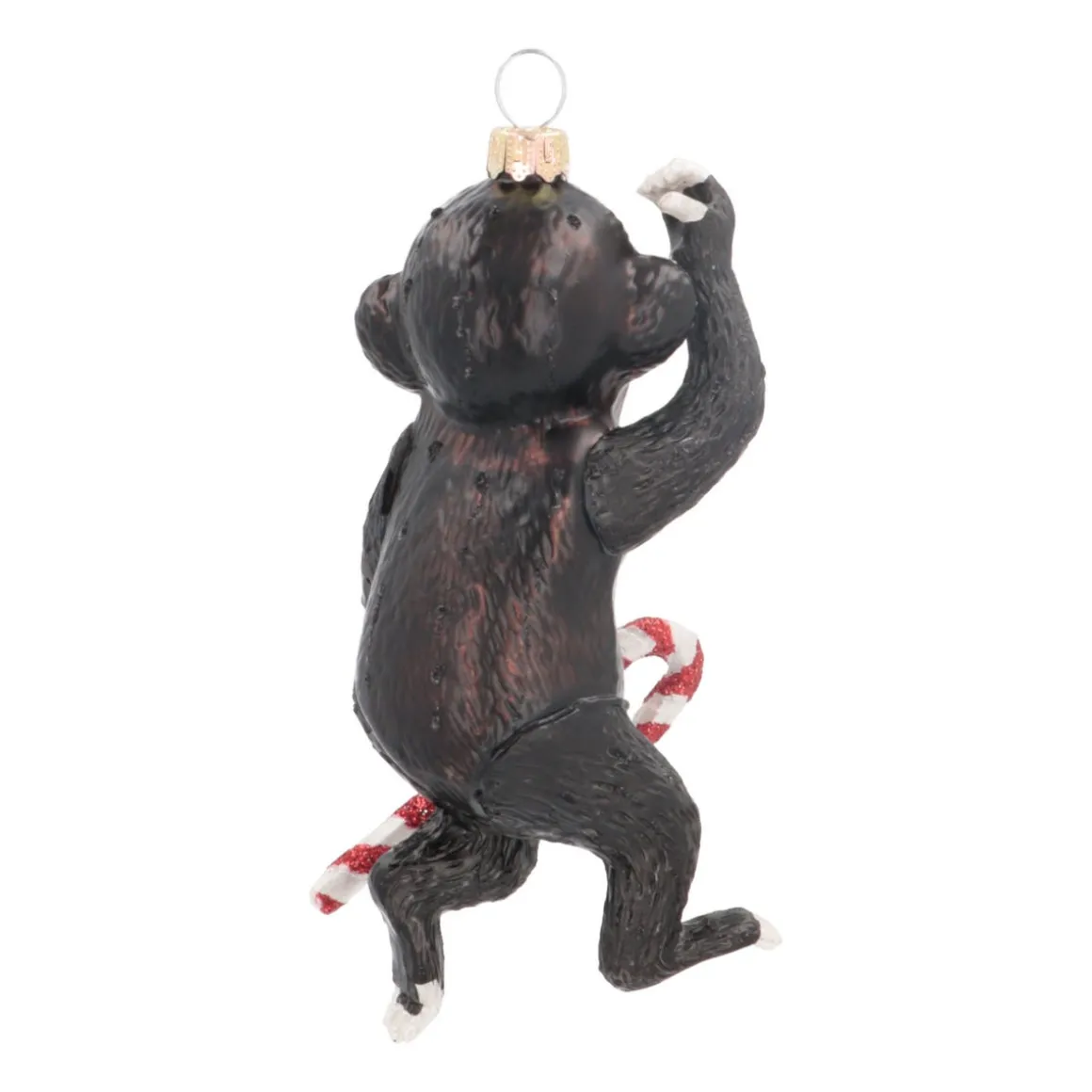 Kersthanger Aap Met Zuurstok | Glas | Zwart | 12cm