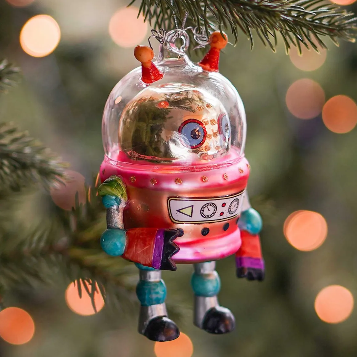 Kersthanger Alien Robot | Glas | Multi | 12cm