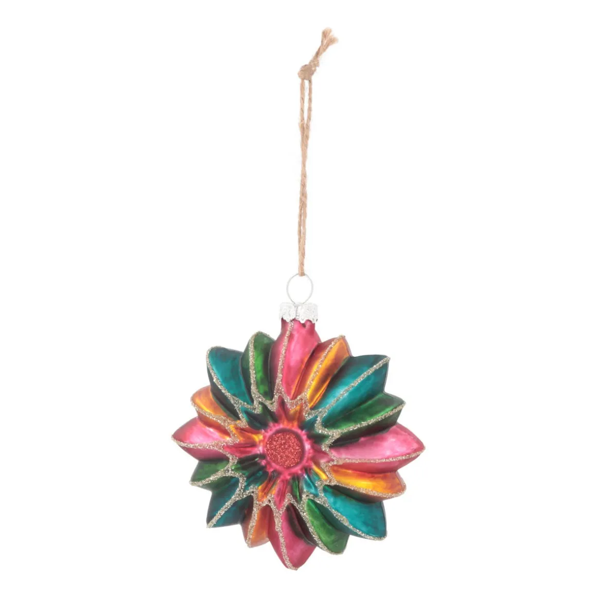 Kersthanger Bloem Met Glitter | Glas | Multi | 9cm