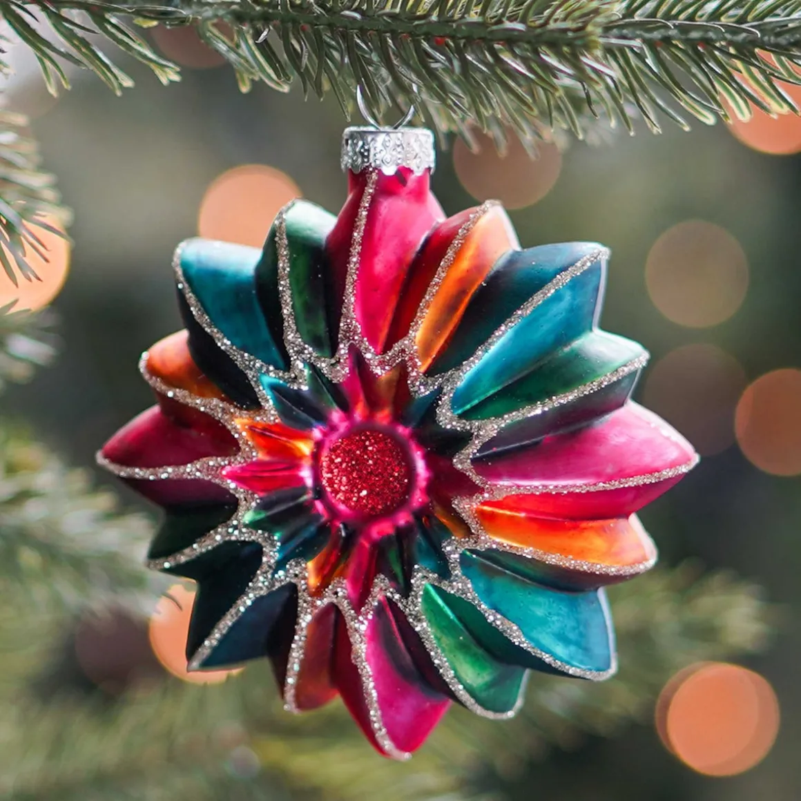 Kersthanger Bloem Met Glitter | Glas | Multi | 9cm