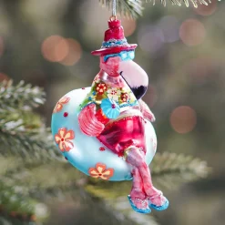 Kersthanger Dobberende Flamingo | Glas | Verschillende Kleuren | 10cm