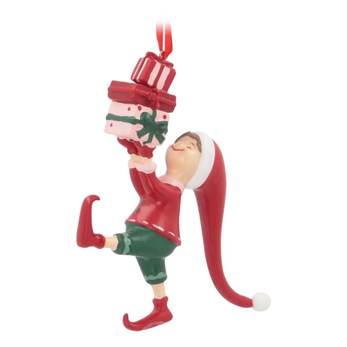 Kersthanger Elf Met Cadeaus | Polyresin | 13cm