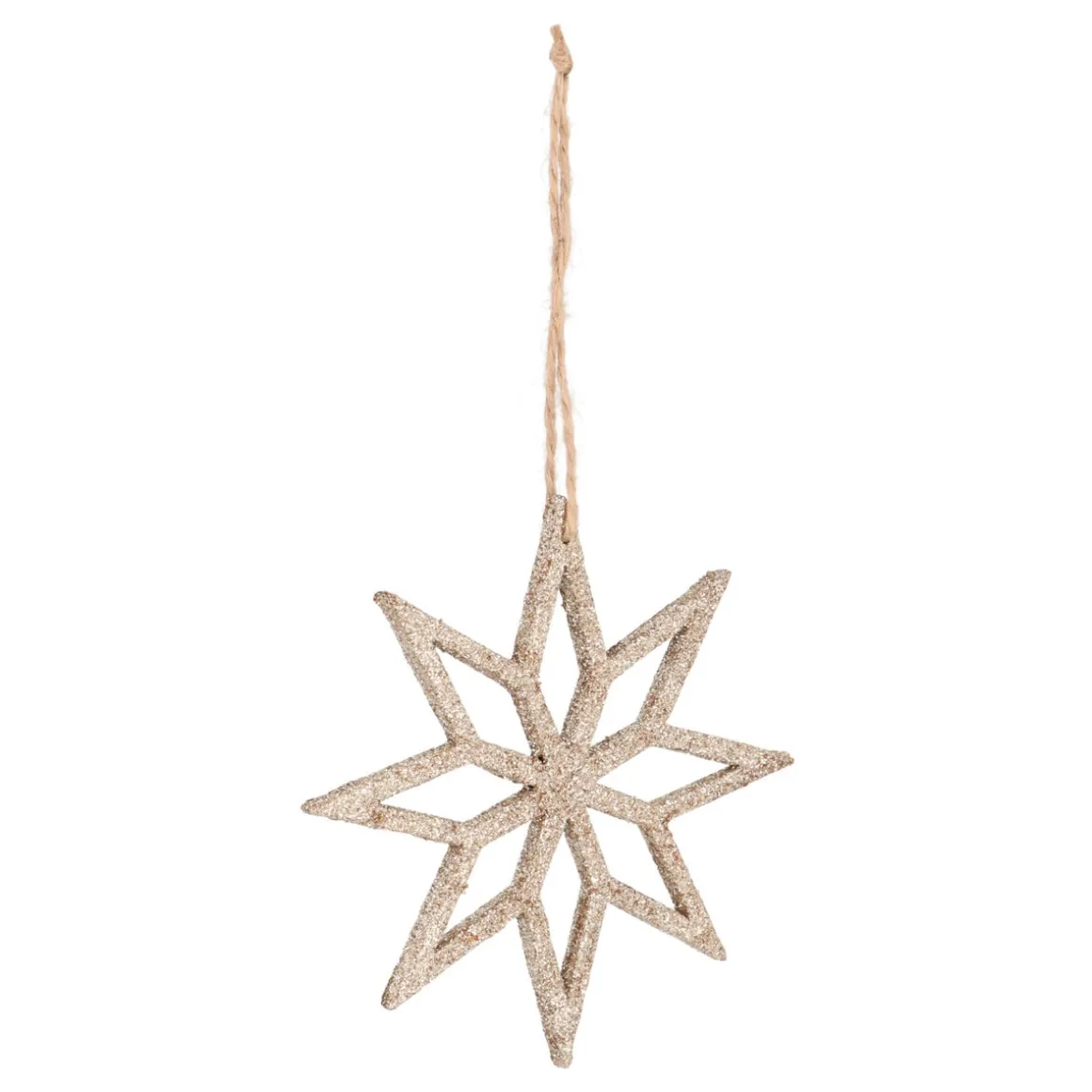 Kersthanger Houten Ster | Champagne | Glitter | 12 Cm