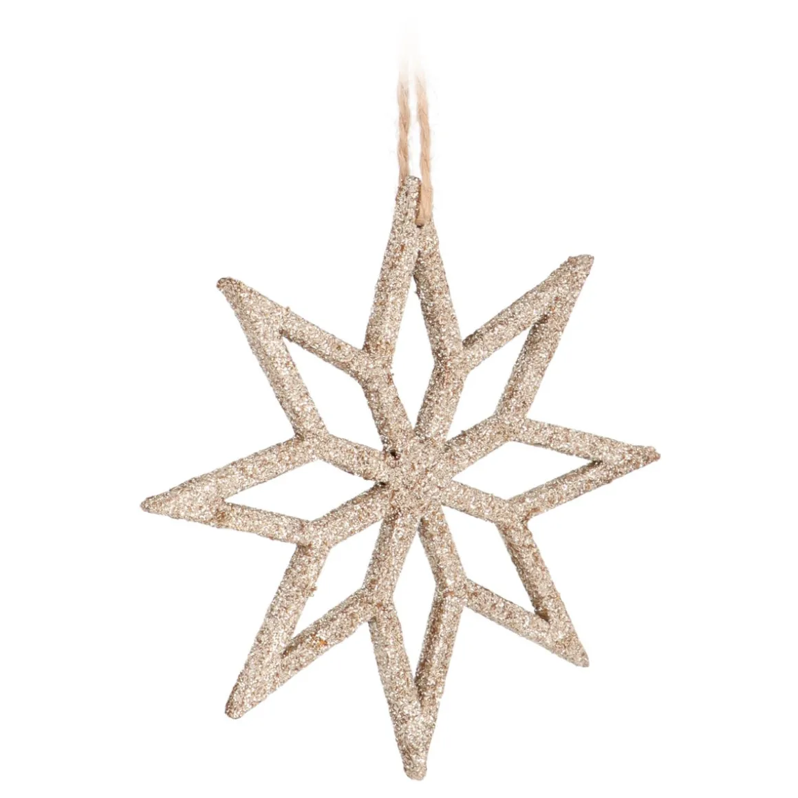 Kersthanger Houten Ster | Champagne | Glitter | 12 Cm
