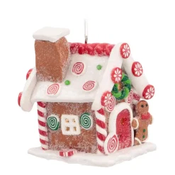 Kersthanger Klei | Snoephuisje Met LED | Handgemaakt | Incl Batterijen | 10 Cm