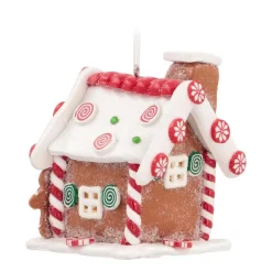 Kersthanger Klei | Snoephuisje Met LED | Handgemaakt | Incl Batterijen | 10 Cm