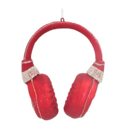 Kersthanger Koptelefoon | Glas | Rood | 10cm