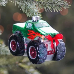 Kersthanger Monstertruck | Glas | Rood | 11cm