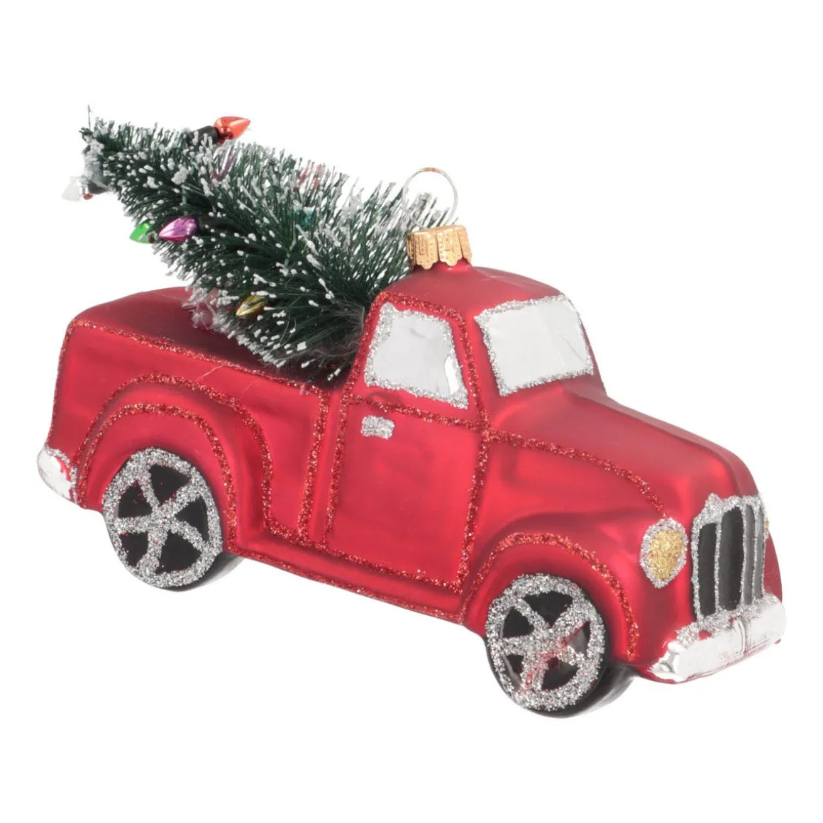 Kersthanger Pickup Truck | Glas | Rood | 13cm