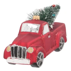 Kersthanger Pickup Truck | Glas | Rood | 13cm