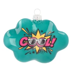 Kersthanger Pop-art Wolk Met Text Cool! | Glas | Blauw-roze | 11cm