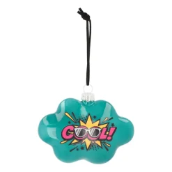 Kersthanger Pop-art Wolk Met Text Cool! | Glas | Blauw-roze | 11cm