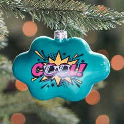 Kersthanger Pop-art Wolk Met Text Cool! | Glas | Blauw-roze | 11cm