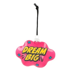 Kersthanger Pop-art Wolk Met Text Dream Big | Glas | Roze-geel | 11cm