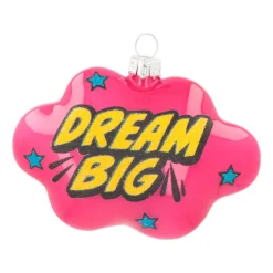 Kersthanger Pop-art Wolk Met Text Dream Big | Glas | Roze-geel | 11cm
