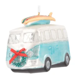 Kersthanger Retro Busje | Glas | Blauw | 12cm