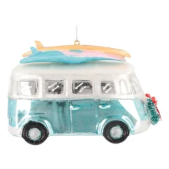 Kersthanger Retro Busje | Glas | Blauw | 12cm