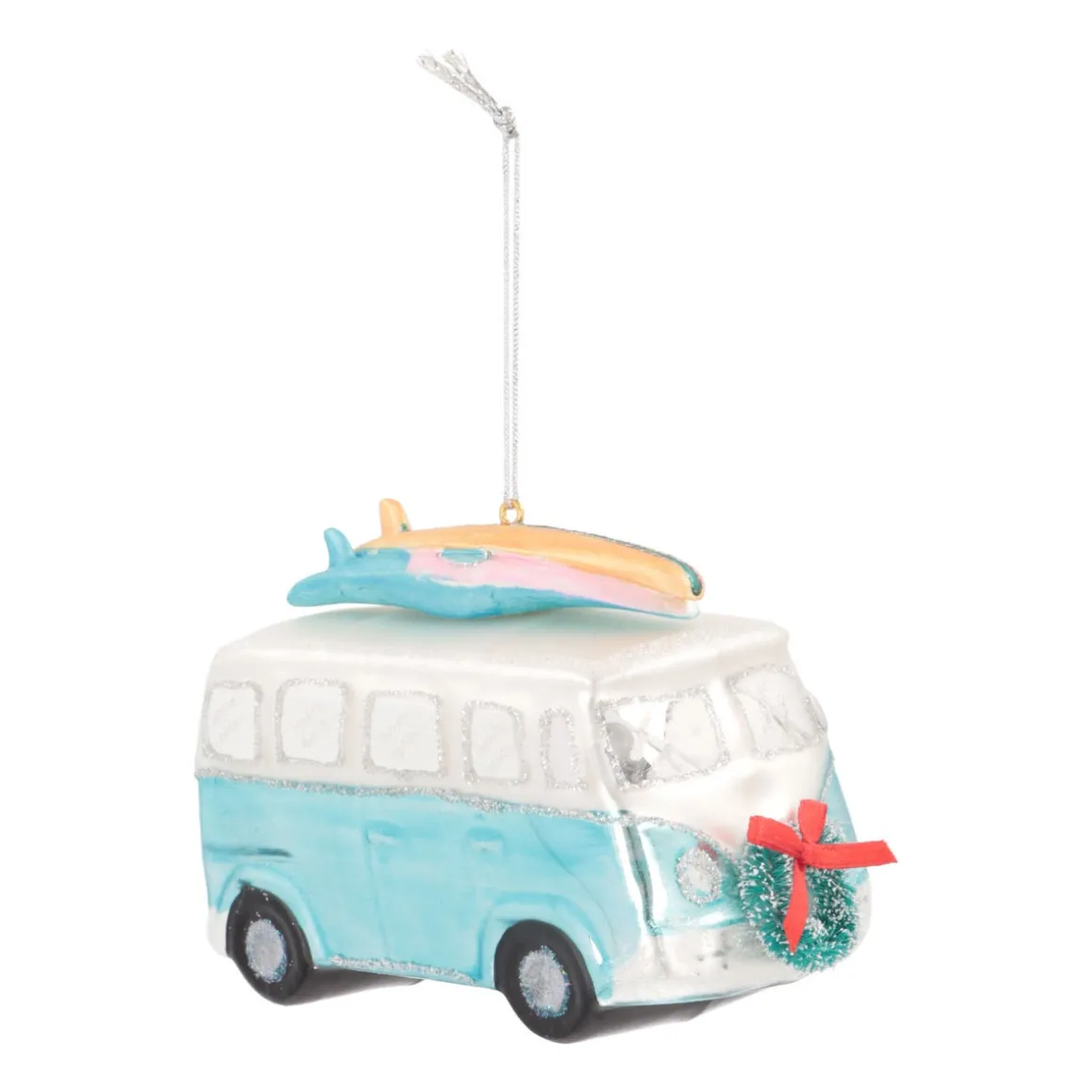 Kersthanger Retro Busje | Glas | Blauw | 12cm