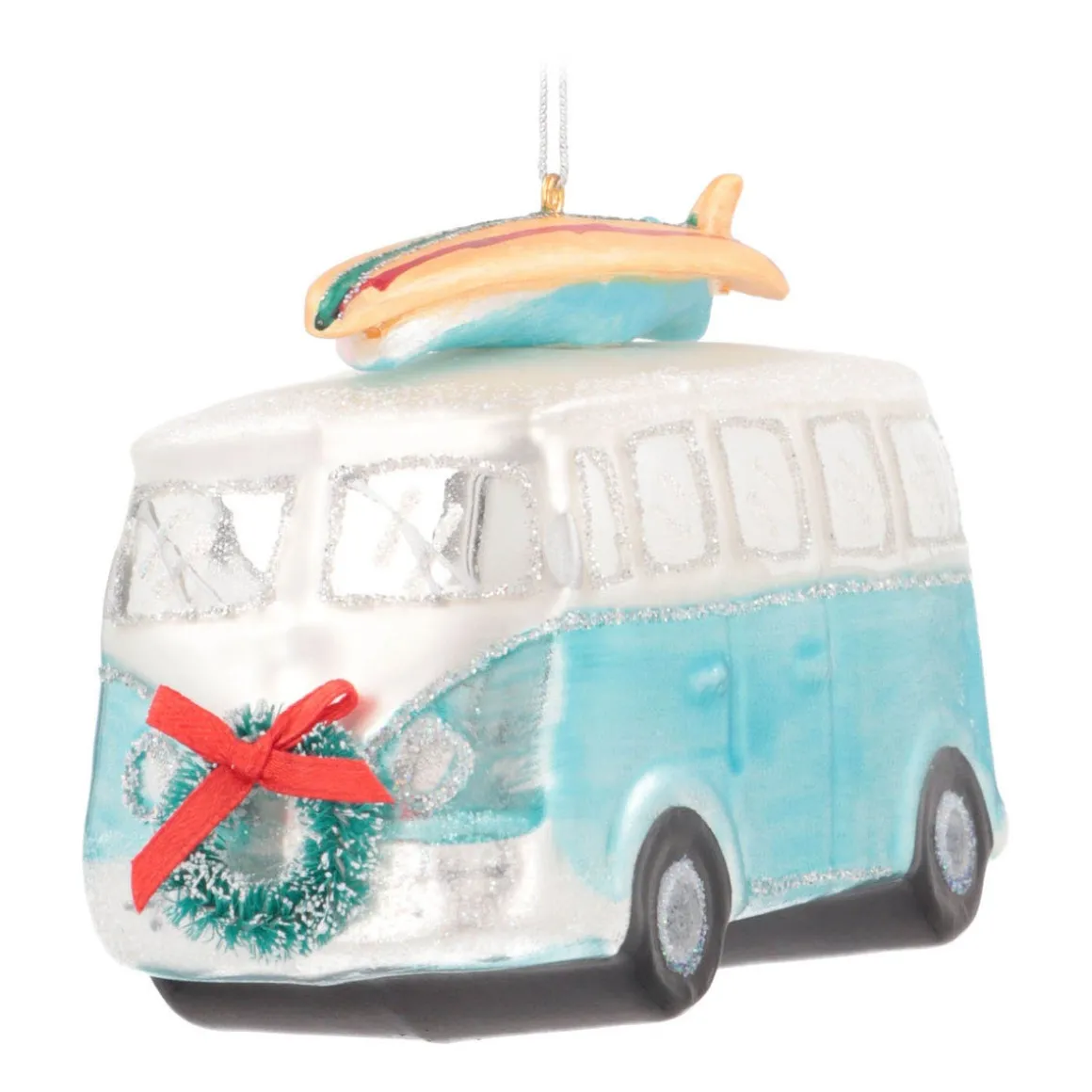 Kersthanger Retro Busje | Glas | Blauw | 12cm