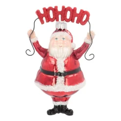 Kersthanger Santa 'Ho Ho Ho' | Glas | Rood | 13cm