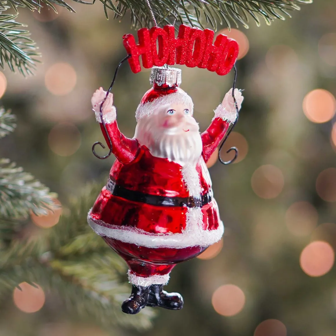 Kersthanger Santa 'Ho Ho Ho' | Glas | Rood | 13cm