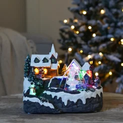 Kersthuisje Dorpje Met Fontein, LED & Muziek 28cm