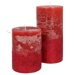 Kerstrode Stompkaars Met Rode Glitter | 10 Cm