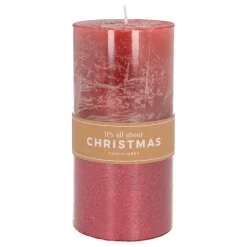 Kerstrode Stompkaars Met Rode Glitter | 15 Cm