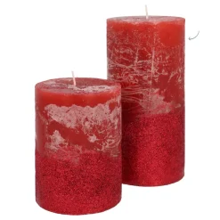 Kerstrode Stompkaars Met Rode Glitter | 15 Cm