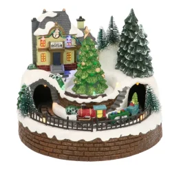 Kersttafereel Small Train Station 20 Cm Music
