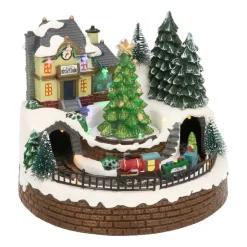 Kersttafereel Small Train Station 20 Cm Music