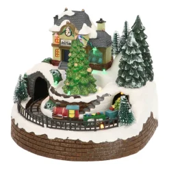 Kersttafereel Small Train Station 20 Cm Music