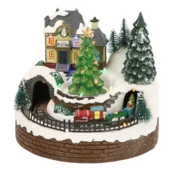 Kersttafereel Small Train Station 20 Cm Music