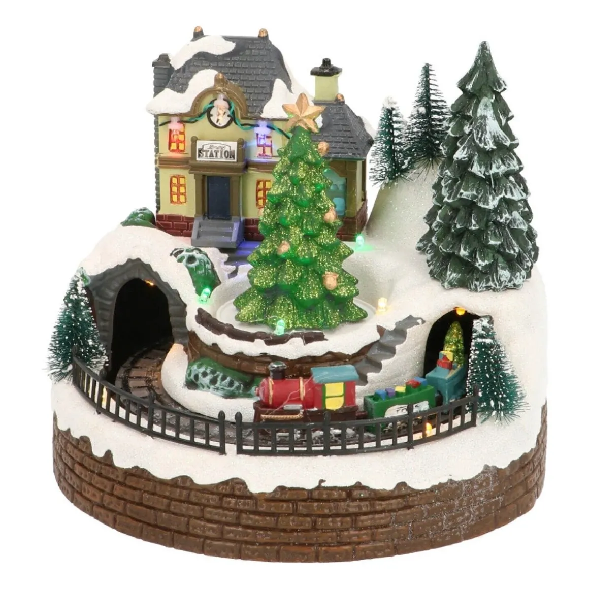 Kersttafereel Small Train Station 20 Cm Music