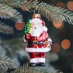 Klassieke Glazen Kerstman Kersthanger Met Klok En Zuurstok