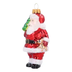 Klassieke Glazen Kerstman Kersthanger Met Klok En Zuurstok